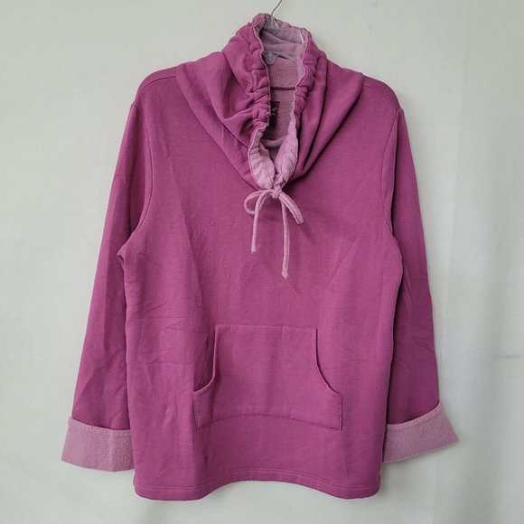 Pajamagram Sweatshirt Women M Pink Fleece Funnel Neck Long Sleeve Pullover - Picture 1 of 13